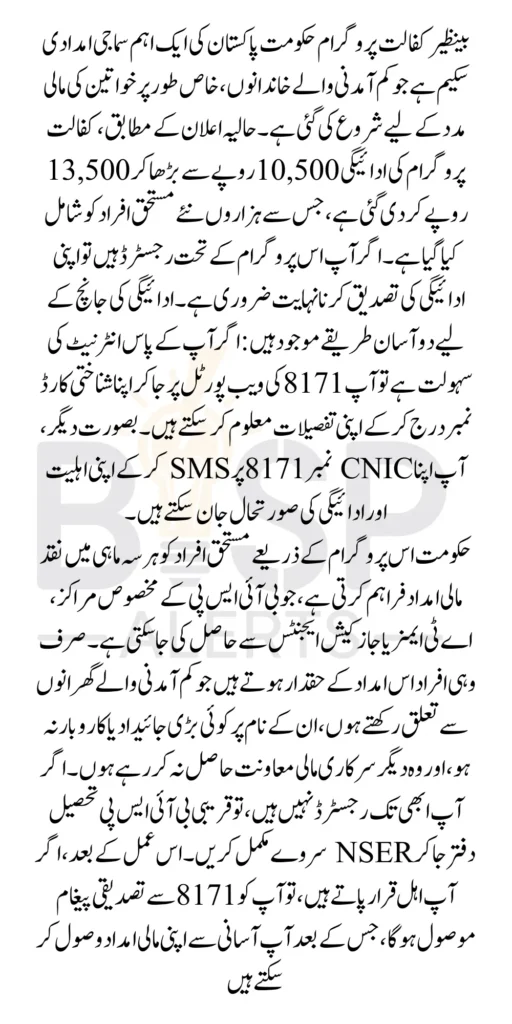 BISP 8171 Result Check Online By CNIC For New 13500 Payment In 2025 Know Complete Details