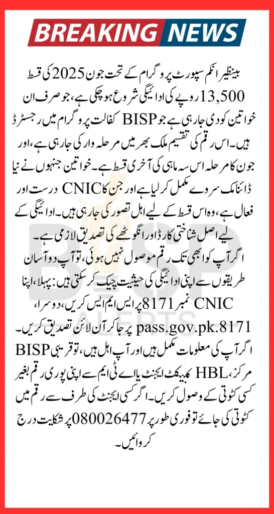 BISP June 2025 Payment Check Eligibility Status By CNIC Details For All Registered Women